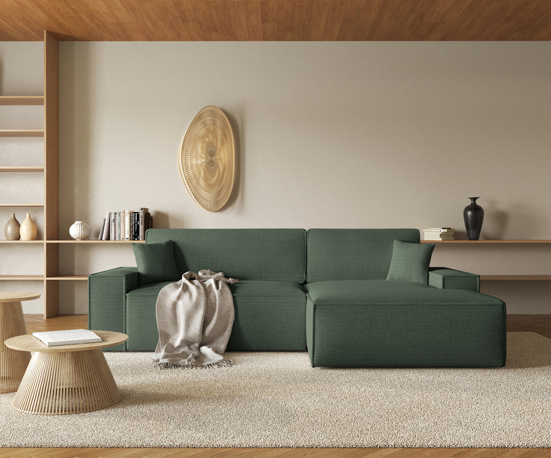 REFESE L-veida dīvāns ar gulēšanas funkciju un glabāšanas kasti, salvijas šenils, kreisa/laba puse - N1 Home