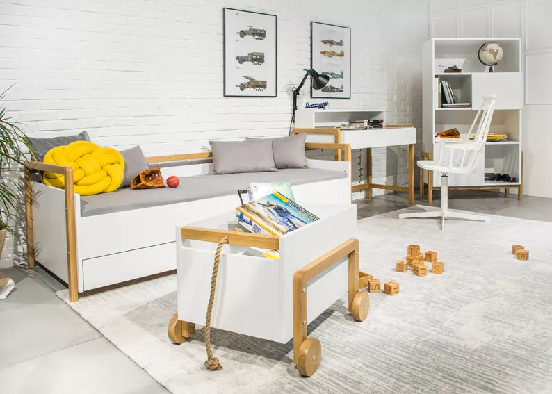 SIOTTE Bērnu rotaļlietu lāde uz ritenīšiem, balta - N1 Home