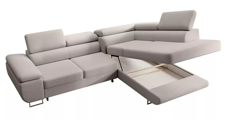 VILSTEV L-formas stūra dīvāns ar gulēšanas funkciju, ar konteineru, krēmīgs viegli tīrāms samts, kreisa/laba puse - N1 Home