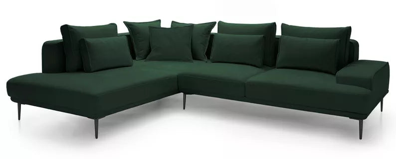 SITOME L-formas dīvāns ar gulēšanas funkciju, zaļš samts, melnas kājas, kreisa/laba puse - N1 Home