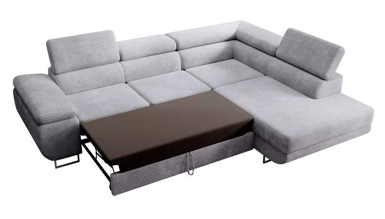 VILSTEV L-formas stūra dīvāns ar gulēšanas funkciju, ar konteineru, gaiši pelēks velvets, kreisa/laba puse - N1 Home