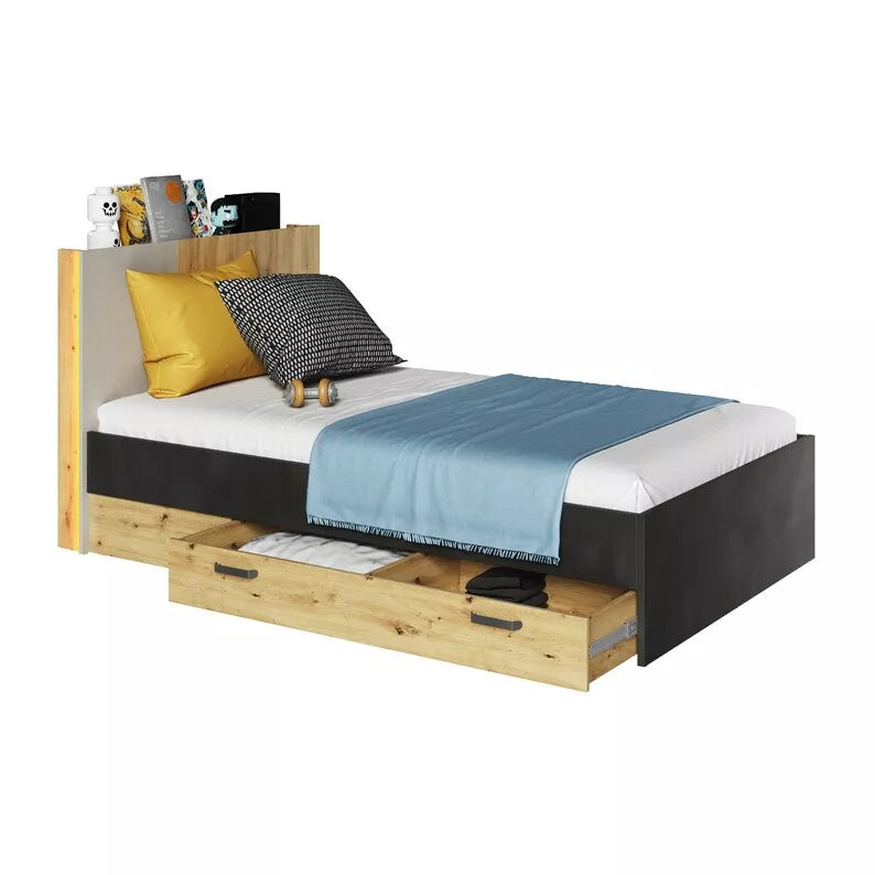 KUB Gulta ar divām atvilktnēm, amatnieka ozols, 120x200 cm - N1 Home