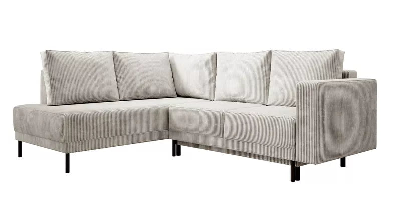 RIO Stūra dīvāns ar gulēšanas funkciju, ar konteineru, pelēki bēšs velvets, kreisa/laba puse - N1 Home