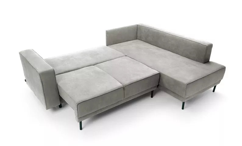 RIO Stūra dīvāns ar gulēšanas funkciju, ar konteineru, gaiši pelēks samts, kreisa/laba puse - N1 Home