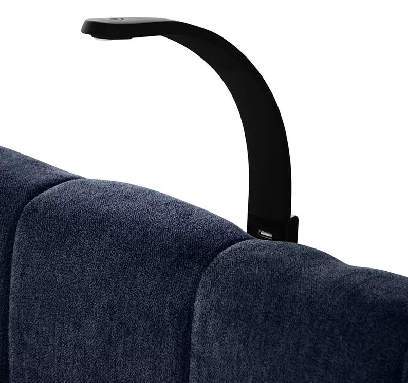 NUNA Kontinentālā gulta 140/160/180x200 cm ar matraci, glabātuvi un LED apgaismojumu, tumši zils samts - N1 Home