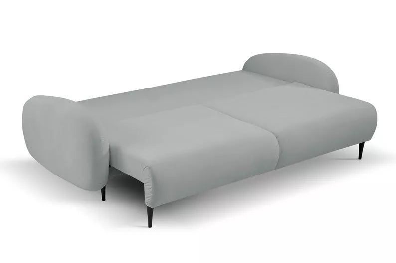 FRABA Izvelkamais dīvāns ar gulēšanas funkciju, veļas konteineru, gaiši pelēks velvets - N1 Home