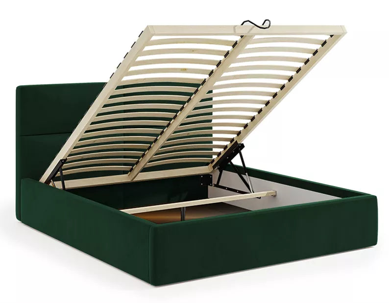 MAHEL Polsterēta gulta 140/160/180x200 cm ar glabātuvi, zaļš samts - N1 Home