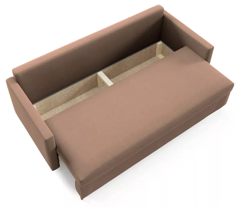 RAZO Dīvāns-gulta ar glabātuvii, gaiši brūns samts - N1 Home