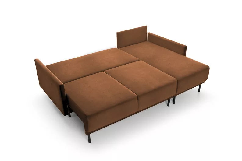 NOMIEL L-formas izvelkamais stūra dīvāns ar konteineru, vara hidrofoba audums - N1 Home