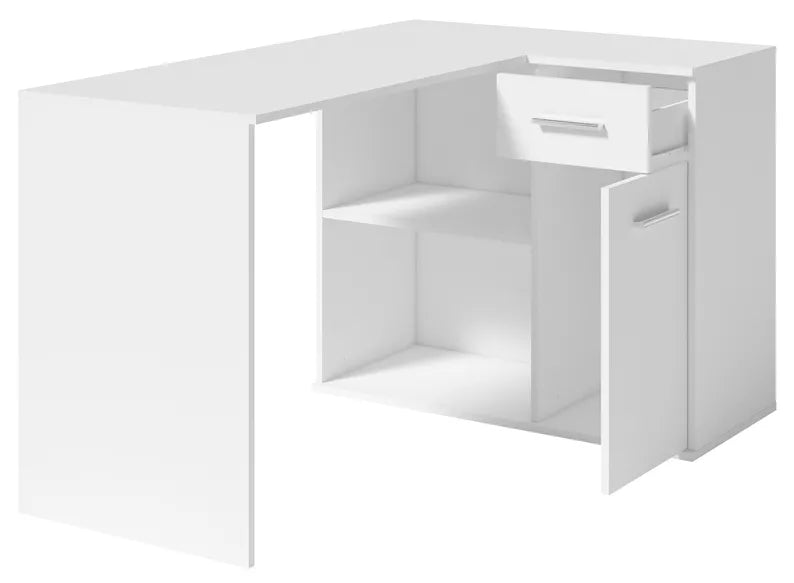 GINBE Stūra rakstāmgalds ar atvilktni un plauktiem, 130x93 cm, balts - N1 Home