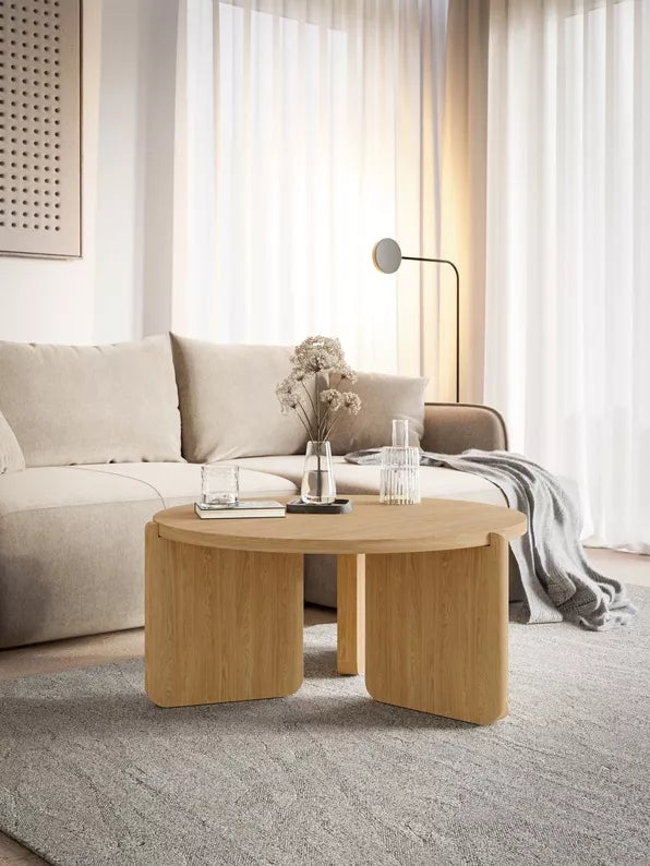 FINPRE Apaļš kafijas galdiņš, diametrs 80 cm, dabīgais ozols - N1 Home