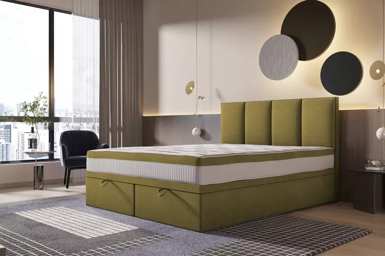 CATALEMER Kontinentālā gulta 140/160/180/200 x200 cm ar matraci un konteineriem, olīvu samts - N1 Home