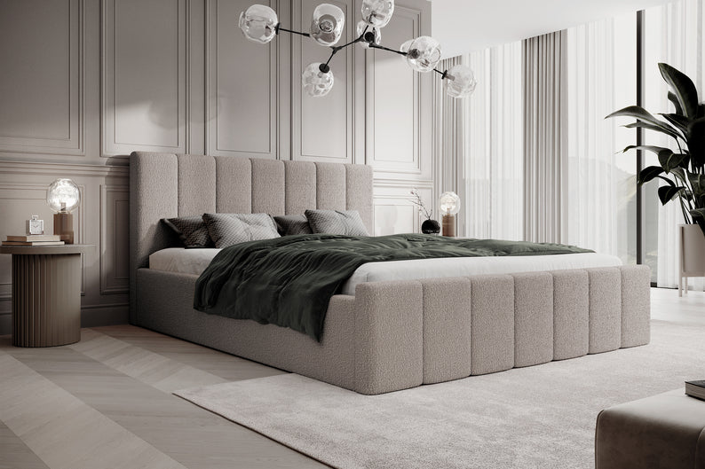 ROMA Mīkstā gulta 140/160/180x200 cm, ar konteineru, tumši bēšs - N1 Home