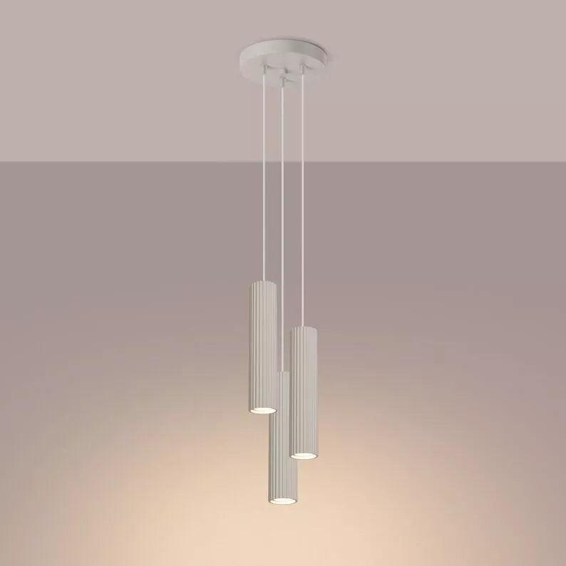 BONKAR x3 bēša piekaramā lampa uz apaļas griestu oderes - N1 Home