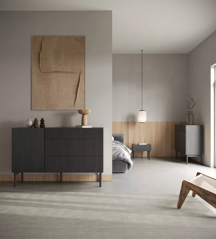 LOLI Naktsskapītis ar atvilktni un kājām, 50 cm, Portland Ash melns - N1 Home