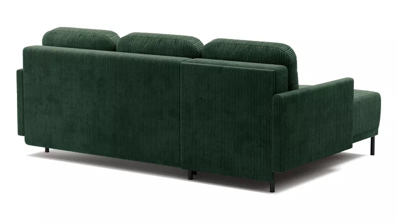 NOMIEL L-formas izvelkamais stūra dīvāns ar konteineru, universāls tumši zaļš velvets - N1 Home