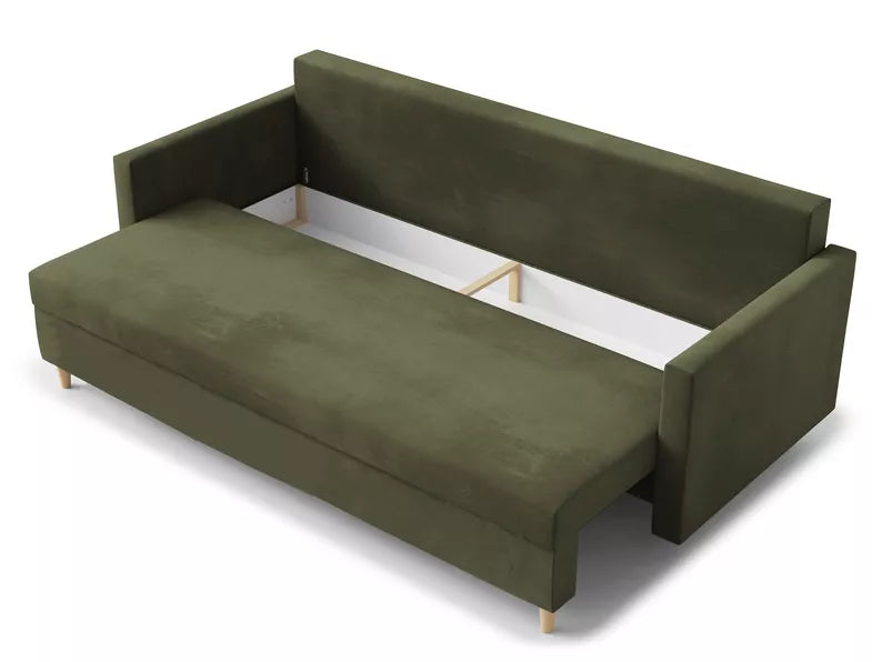 LUTTO Dīvāns ar glabātuvi, izvelkamais, olīvu samts - N1 Home