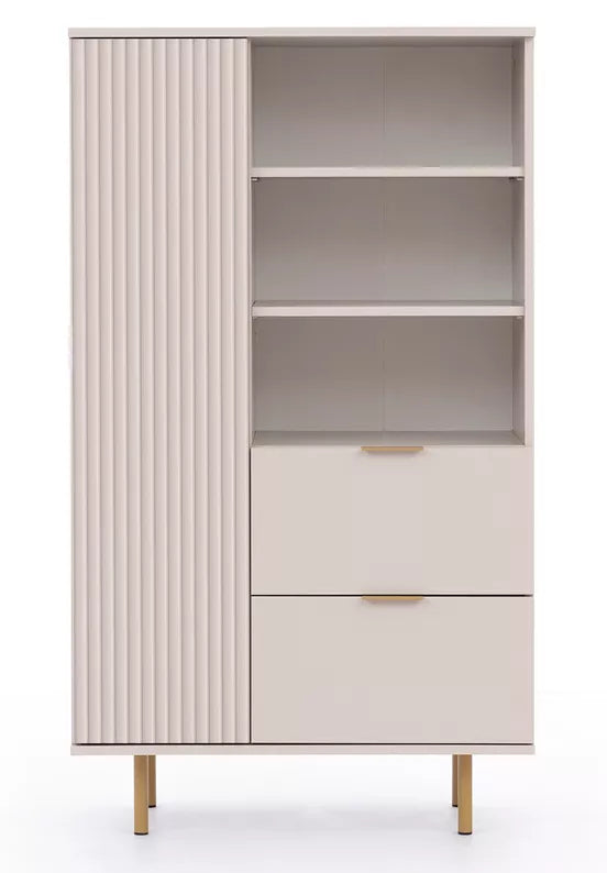 BLAZKA Grāmatu skapis, 80 cm, viendurvis, ar divām atvilktnēm, kašmira lameles - N1 Home