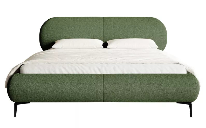 VALEO Polsterēta gulta 140/160/180x200 cm, olīvu hidrofoba bize, melnas kājas - N1 Home