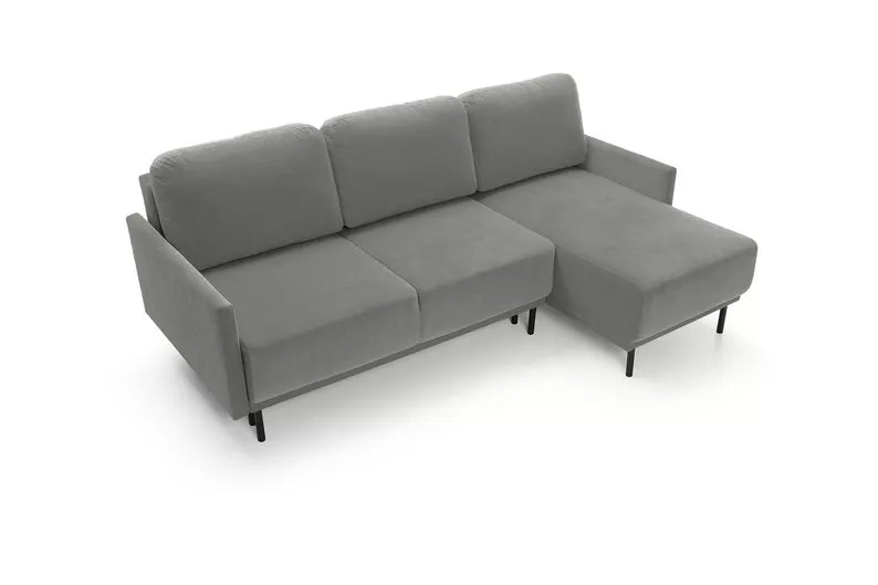 NOMIEL L-formas izvelkamais stūra dīvāns ar konteineru, universāls pelēks hidrofobs samts - N1 Home