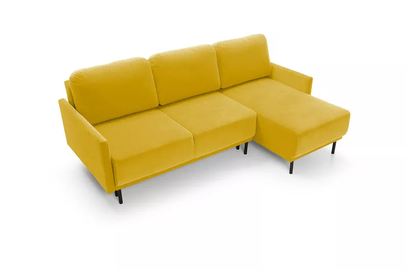 NOMIEL L-formas izvelkamais stūra dīvāns ar konteineru, universāls, ūdeni atgrūdošs medus samts - N1 Home