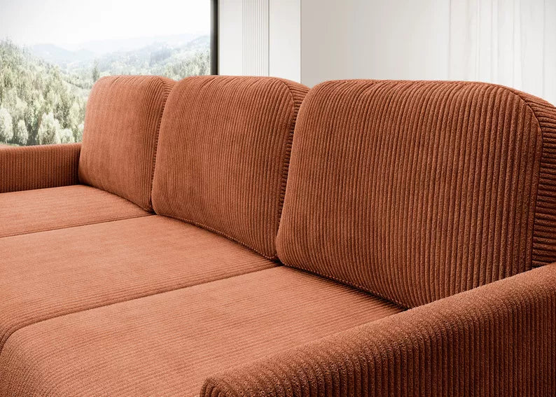 NOMIEL L-formas izvelkamais stūra dīvāns ar konteineru, universāls vara velvets - N1 Home