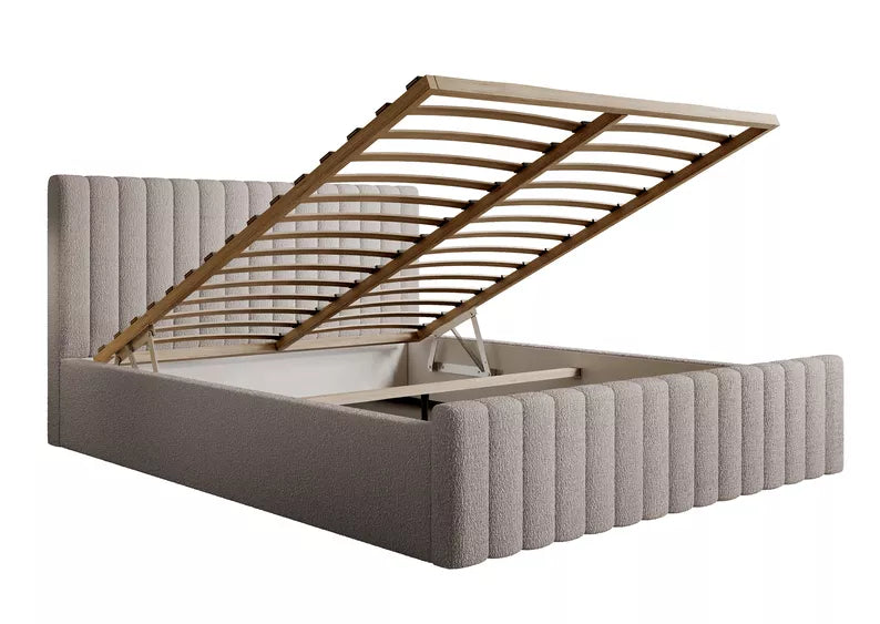 MONERA Mīkstā gulta 140/160/180x200 cm, tumši bēša, ar konteineru, melnas kājas - N1 Home