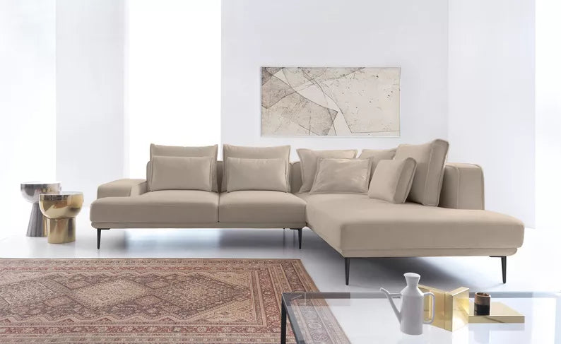 SITOME L-formas dīvāns ar gulēšanas funkciju, krēmkrāsas samts, melnas kājas, kreisa/laba puse - N1 Home