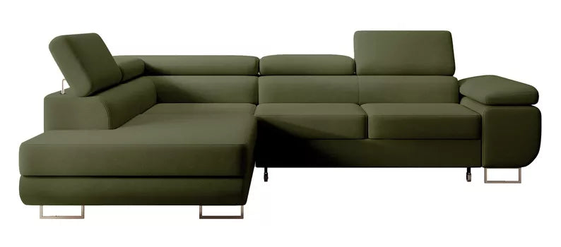 VILSTEV L-formas stūra dīvāns ar gulēšanas funkciju, ar konteineru, olīvzaļš viegli tīrāms samts, kreisa/laba puse - N1 Home
