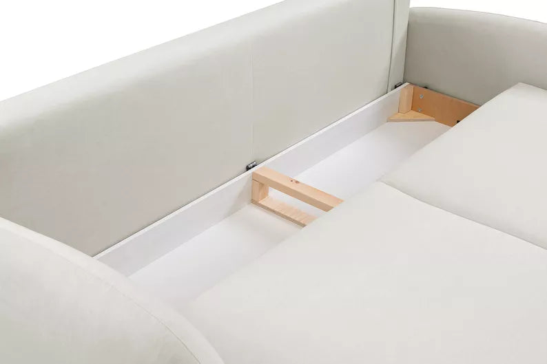 FRABA Izvelkamais dīvāns ar gulēšanas funkciju, veļas konteineru, gaiši smilškrāsas samts - N1 Home