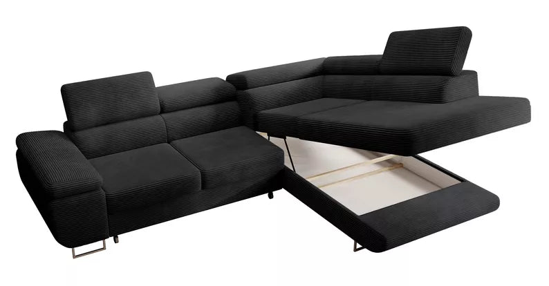 VILSTEV L-formas stūra dīvāns ar gulēšanas funkciju, ar konteineru, melns velvets, kreisa/laba puse - N1 Home