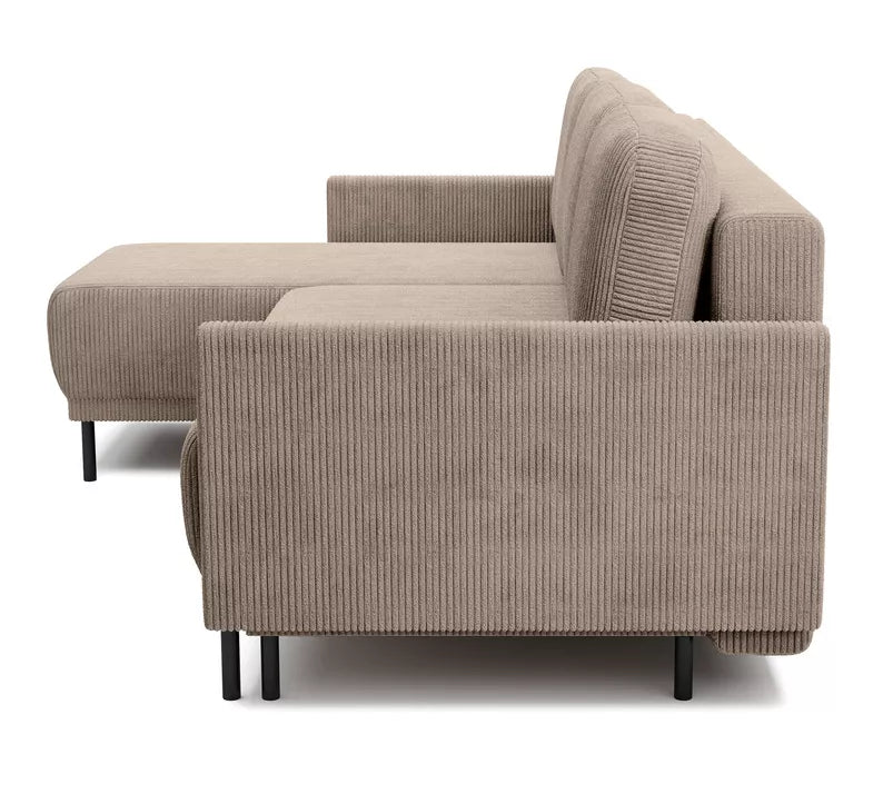 NOMIEL L-formas izvelkamais stūra dīvāns ar konteineru, universāls bēšs velvets - N1 Home