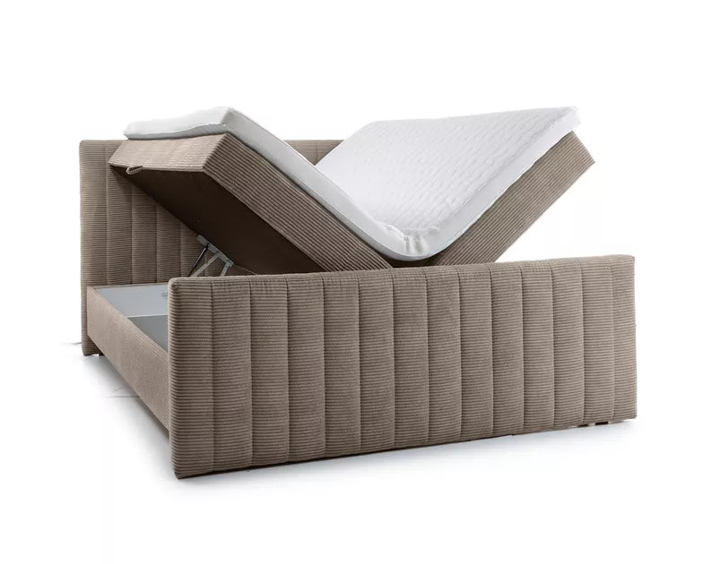 BINOLULA Kontinentālā gulta 1160/80x200 cm ar matraci un konteineriem, pelēka un bēša velveta - N1 Home