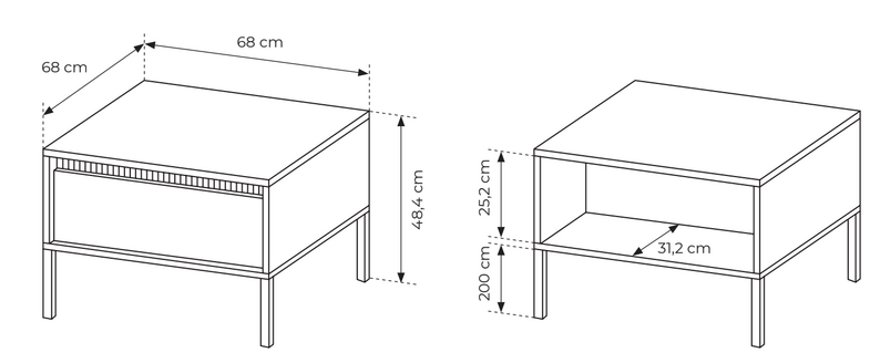 FETTO Kafijas galdiņš ar atvilktni un frēzētu priekšpusi, 68x68 cm, bēšs - N1 Home