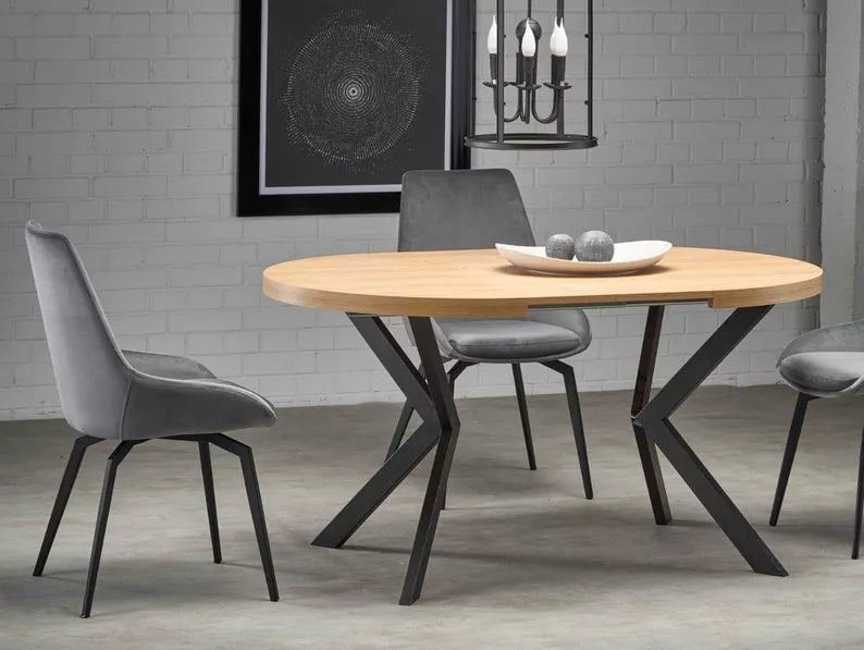 RELER Izvelkamais galds 100-250x100 cm, zelta ozols/melns - N1 Home