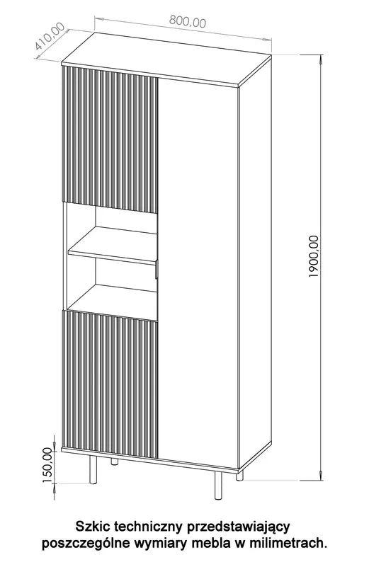 BLAZKA Slēgtais plaukts, 80 cm, ar diviem plauktiem, matēti melnas līstes - N1 Home