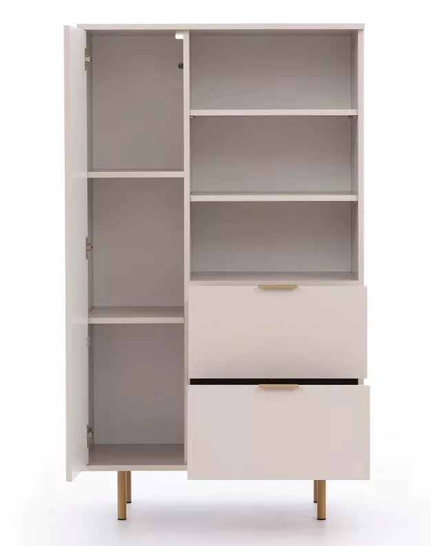 BLAZKA Grāmatu skapis, 80 cm, viendurvis, ar divām atvilktnēm, kašmira lameles - N1 Home