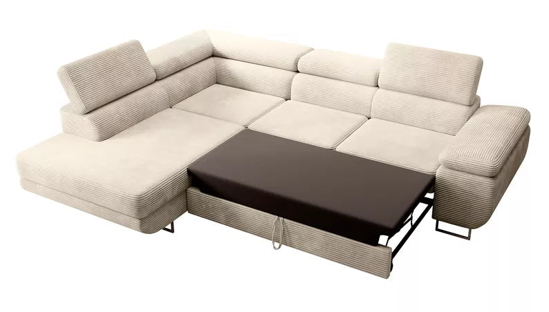 VILSTEV L-formas stūra dīvāns ar gulēšanas funkciju, ar konteineru, gaiši smilškrāsas velveta, kreisa/laba puse - N1 Home