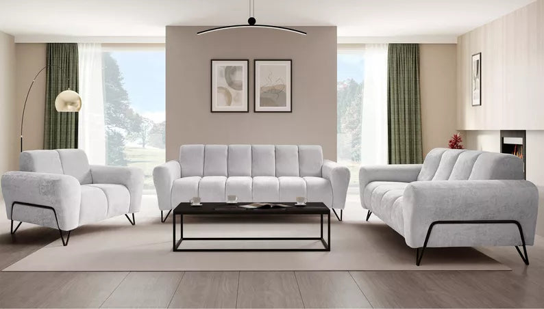 LAREVO Divvietīgs dīvāns, gaiši pelēks šenils - N1 Home