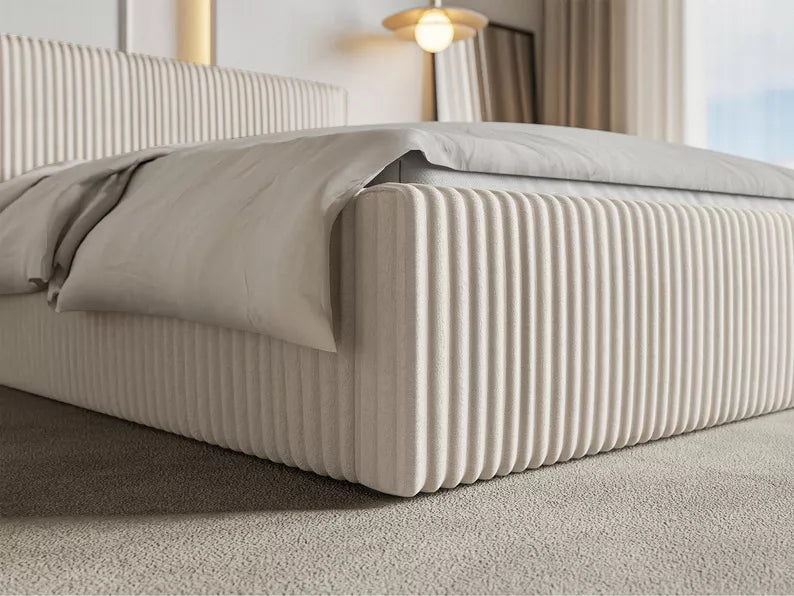 LIOTI Mīkstā gulta 140/160/180x200 cm  ar glabātuvi, metāla rāmis, krēmkrāsas biezs velvets - N1 Home