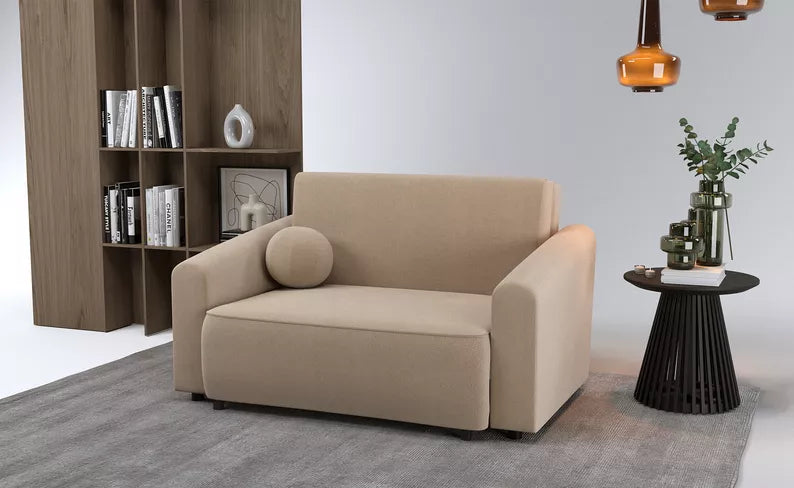 VIOSTE Divvietīgs dīvāns, 110 cm, ar glabātuvi, smilškrāsas hidrofobs šenils - N1 Home