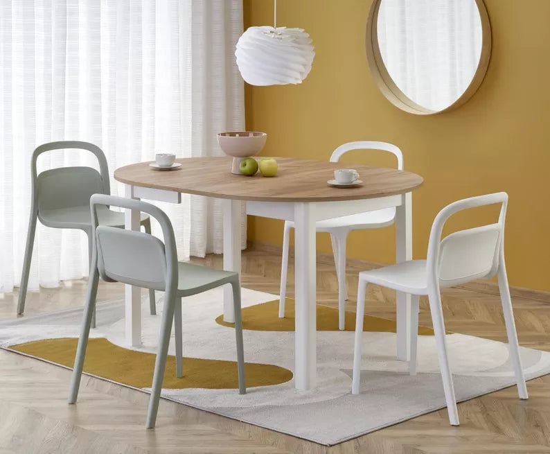 LOOM Izvelkamais galds 102-142x102 cm, ozols/balts - N1 Home