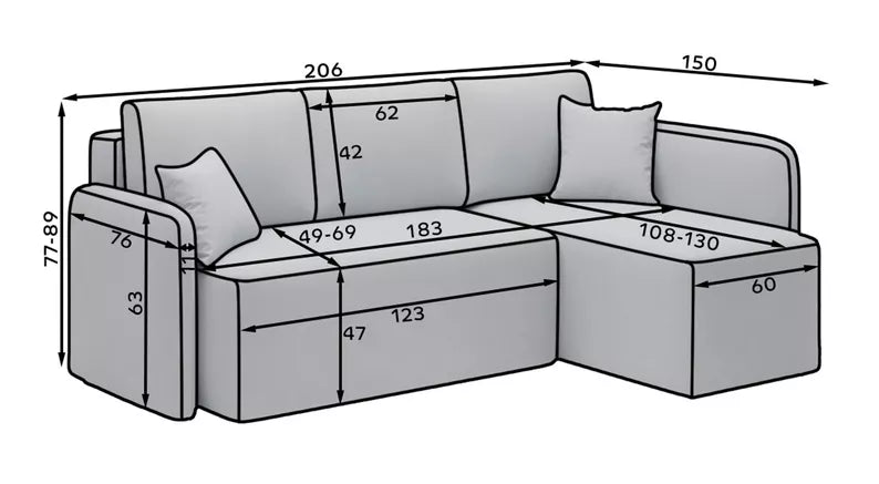 CATO L-formas stūra dīvāns ar gulēšanas funkciju, ar konteineru, smilškrāsas, kreisa/laba puse - N1 Home