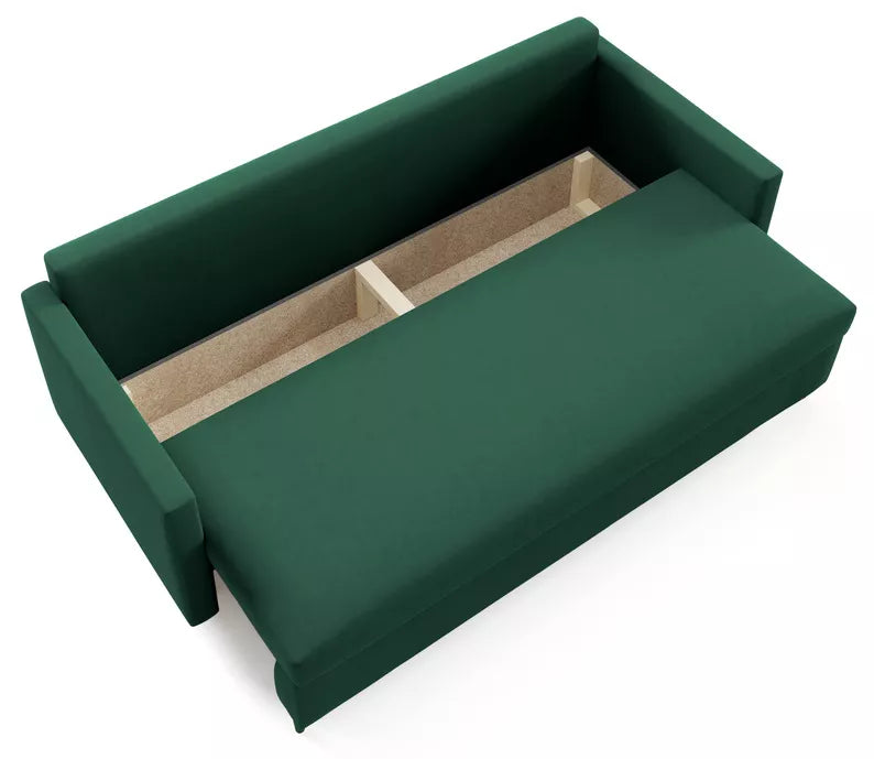 RAZO Dīvāns-gulta ar glabātuvii, zaļš samts - N1 Home