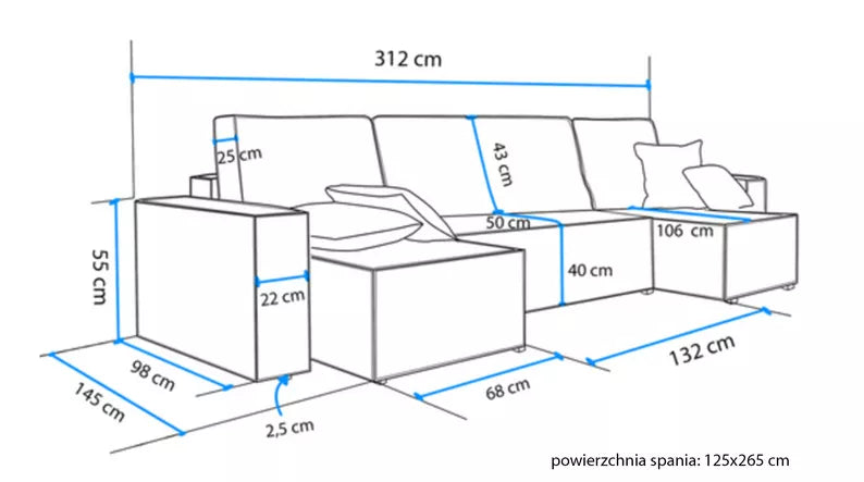 CARLO U-veida stūra dīvāns ar gulēšanas funkciju, ar konteineri, universāls, gaiši brūns bukle - N1 Home