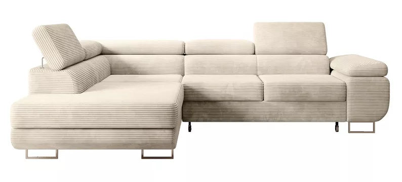 VILSTEV L-formas stūra dīvāns ar gulēšanas funkciju, ar konteineru, gaiši smilškrāsas velveta, kreisa/laba puse - N1 Home