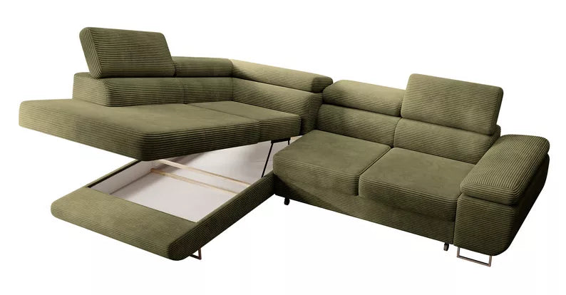 VILSTEV L-formas stūra dīvāns ar gulēšanas funkciju, ar konteineru, olīvu velveta, kreisa/laba puse - N1 Home