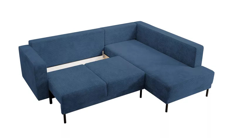 RIO Stūra dīvāns ar gulēšanas funkciju, ar konteineru, tumši zils velvets, kreisa/laba puse - N1 Home