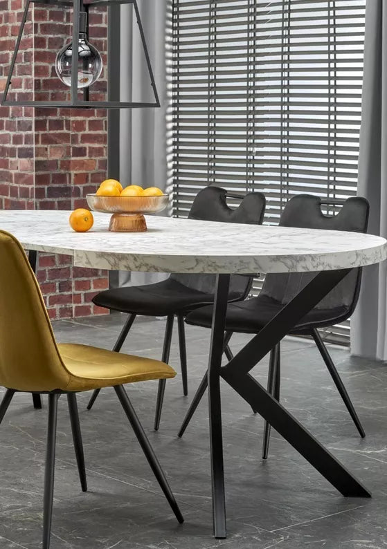 RELER Izvelkamais galds 100-250x100 cm, balts marmors/melns - N1 Home