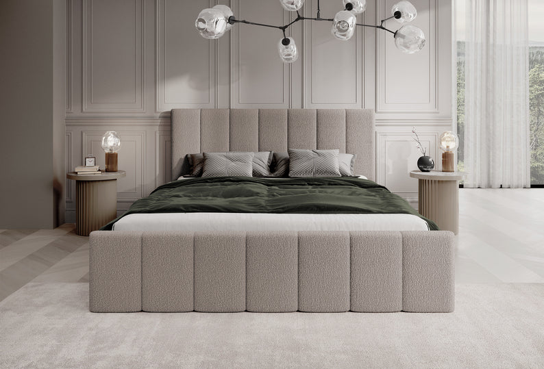 ROMA Mīkstā gulta 140/160/180x200 cm, ar konteineru, tumši bēšs - N1 Home